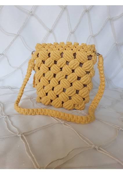 El Yapımı Makrome Sarı Omuz Çantası modelleri