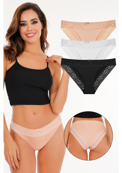 Kadın Lazer Kesim Dantelli Slip Külot 3'lü Paket Set - KTS3101