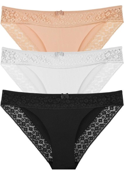 Kadın Lazer Kesim Dantelli Slip Külot 3'lü Paket Set - KTS3101 fiyatları