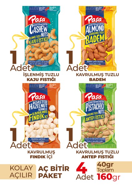 Karışık Kuruyemiş 40 gr x 4 Adet (160 gr) fiyatları