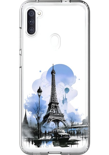 Samsung Galaxy A11 Uyumlu Şeffaf Kılıf Paris 2 Tasarımlı