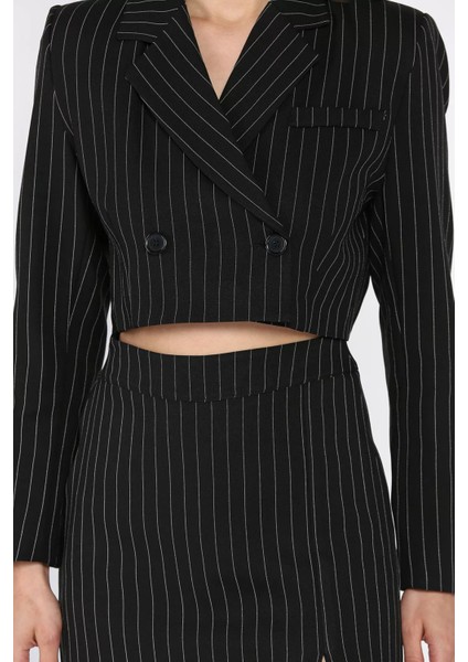 Çizgili Crop Top Ceket Şort Etek Ikili Takım P-00017454 fırsatları