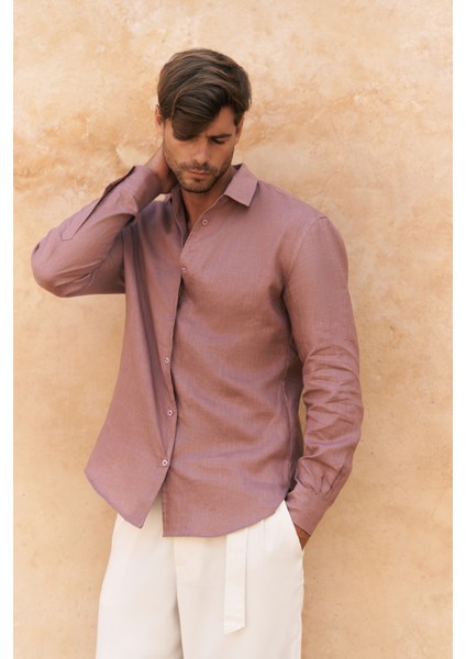Ottavia Açık Bordo Keten Oversize Erkek Gömlek