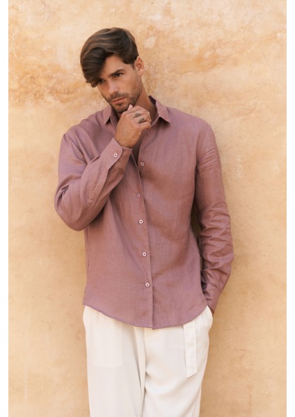 Ottavia Açık Bordo Keten Oversize Erkek Gömlek modelleri