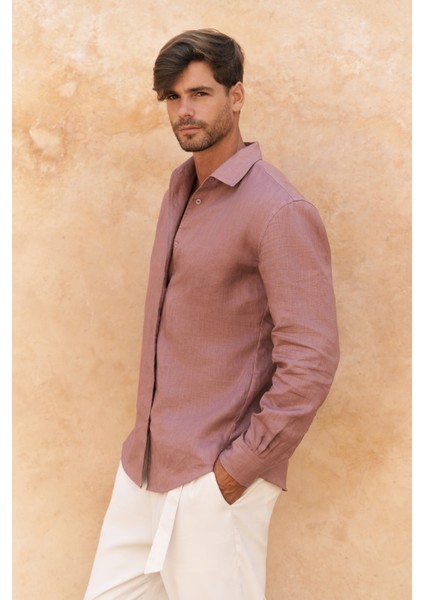 Ottavia Açık Bordo Keten Oversize Erkek Gömlek fırsatları