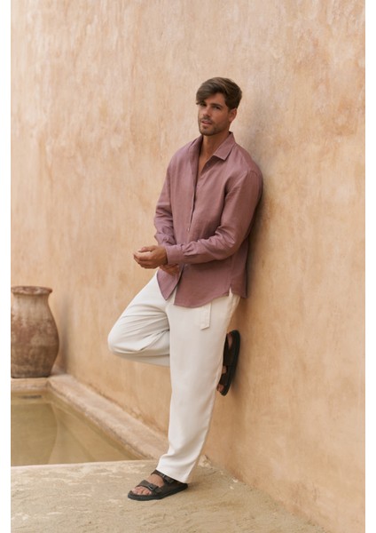 Ottavia Açık Bordo Keten Oversize Erkek Gömlek indirimleri