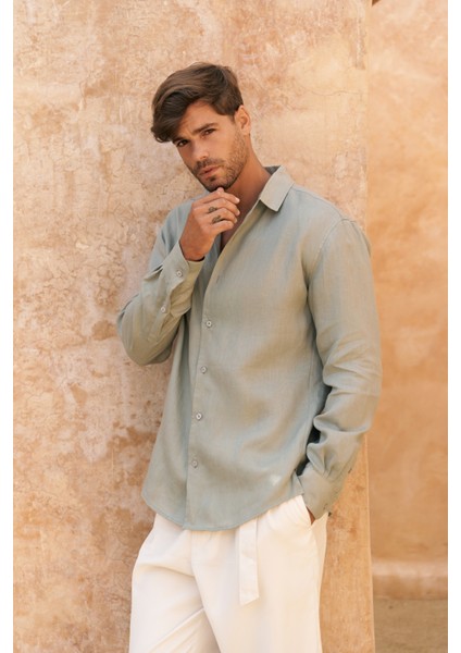 Ottavia Mint Keten Oversize Erkek Gömlek