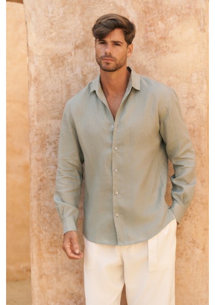 Ottavia Mint Keten Oversize Erkek Gömlek fiyatları