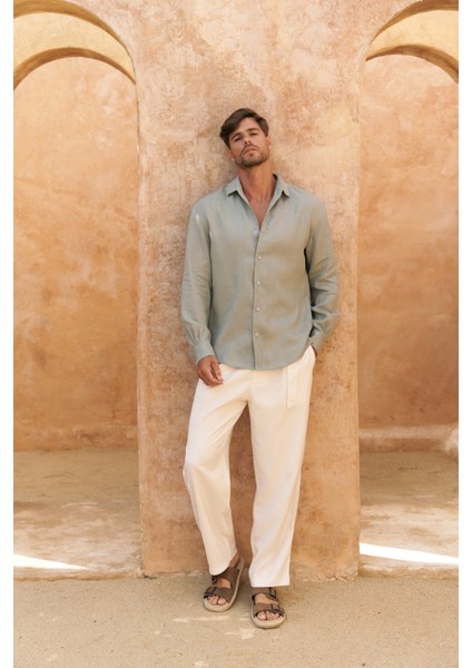Ottavia Mint Keten Oversize Erkek Gömlek modelleri