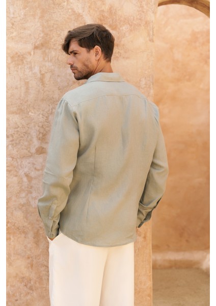 Ottavia Mint Keten Oversize Erkek Gömlek fırsatları