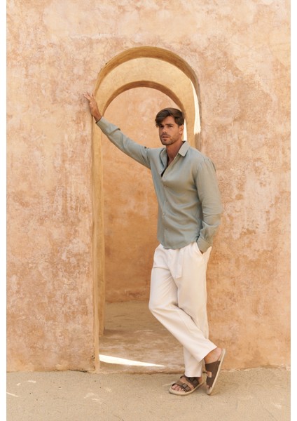 Ottavia Mint Keten Oversize Erkek Gömlek indirimleri