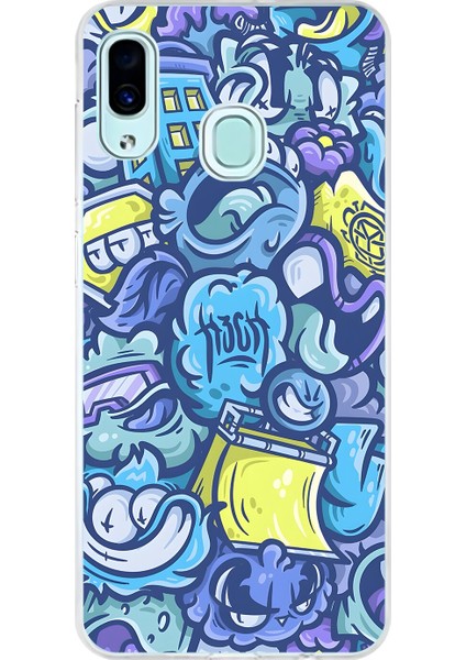 Samsung Galaxy A30 Uyumlu Şeffaf Kılıf Graffiti 9 Tasarımlı