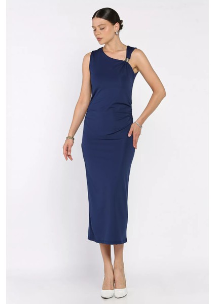 Kadın Bel Büzgülü Omuz Aksesuar Detaylı Likralı Elbise P-00017497 fiyatları