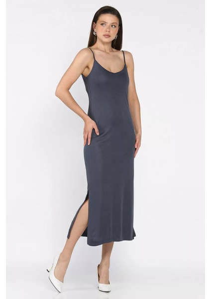 Kadın Ip Askılı Yırtmaç Detaylı Elbise P-00017173