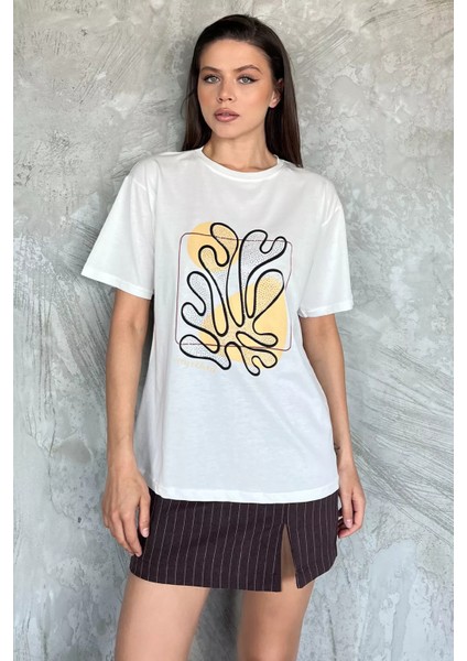 Kadın Taşlı Baskılı Bisiklet Yaka Tişört P-00017447 fiyatları