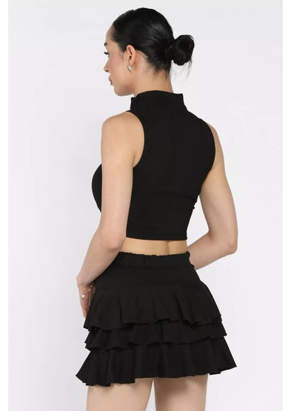 Kadın Bel Lastikli Fırfırlı Mini Şort Etek P-00016942 modelleri
