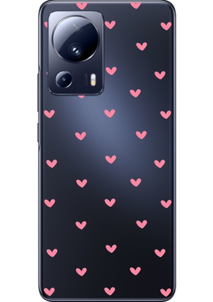 Xiaomi Mi 13 Lite Uyumlu Şeffaf Kılıf Şeffaf Kalp 1 Tasarımlı