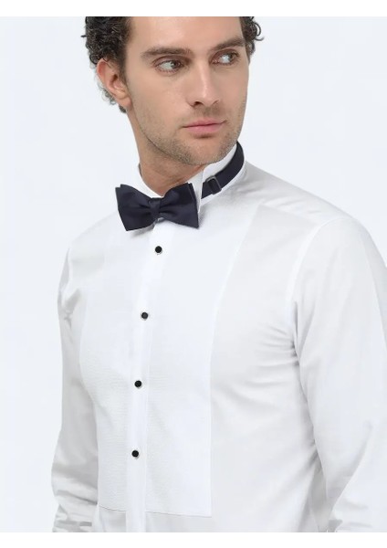 Beyaz Düz Slim Fit Duble Manşet Ata Yaka Smokin Gömlek fırsatları