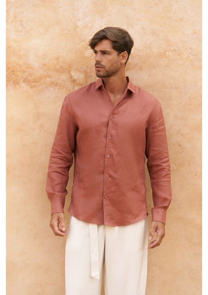 Ottavia Tarçın Keten Oversize Erkek Gömlek