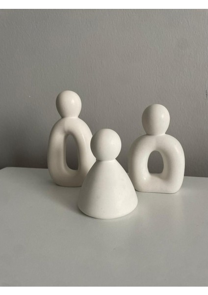 Modern 3 Kişilik Beton Aile Figürü, Şık Ev Dekoru Objesi, Beyaz, M&d Design modelleri