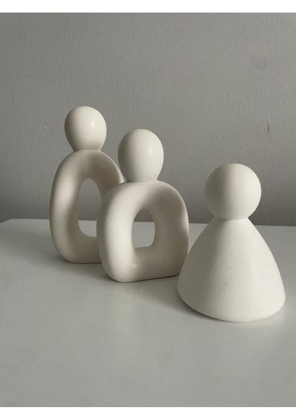 Modern 3 Kişilik Beton Aile Figürü, Şık Ev Dekoru Objesi, Beyaz, M&d Design fırsatları