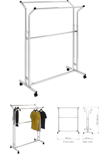 Çift Taraflı Ayarlanabilir Yüksek Kalite Kromaj Kaplı Orta Stand Konfeksiyon Standı Askılık