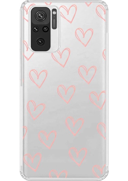 Xiaomi Redmi Note 10 Uyumlu Şeffaf Kılıf Şeffaf Kalp 2 Tasarımlı