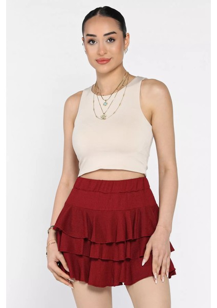 Kadın Bel Lastikli Fırfırlı Mini Şort Etek P-00016942