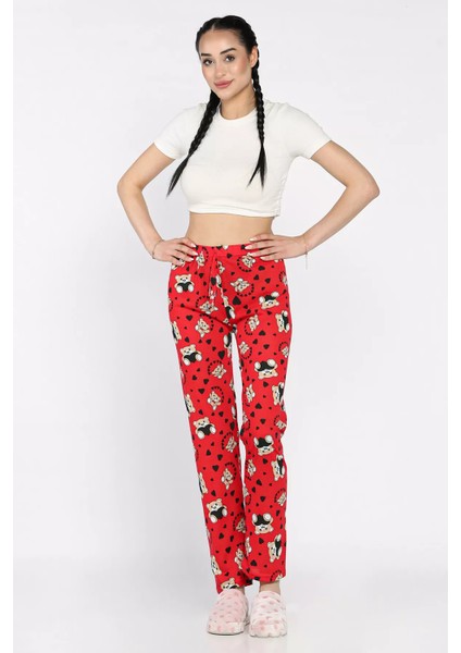 Kadın Ayıcık ve Kalp Baskılı Bel Lastikli Pijama Altı P-00017166
