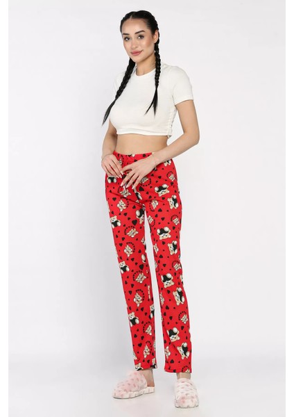 Kadın Ayıcık ve Kalp Baskılı Bel Lastikli Pijama Altı P-00017166 fiyatları