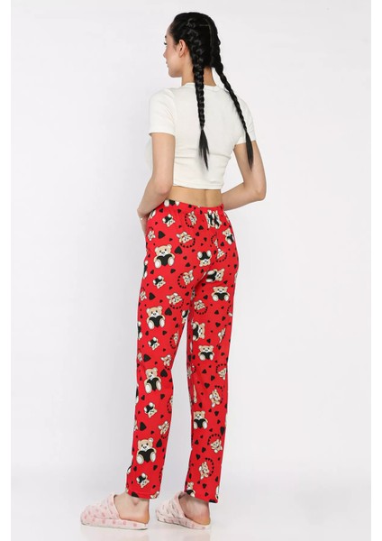 Kadın Ayıcık ve Kalp Baskılı Bel Lastikli Pijama Altı P-00017166 modelleri