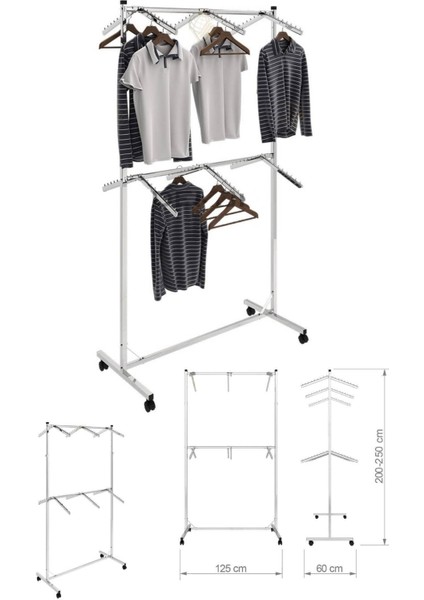 Çift Taraflı 12 Askılıklı Kromaj Kaplı Orta Stand Konfeksiyon Standı Askılık