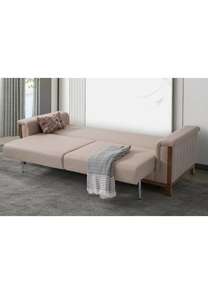 Esra Ahşap Ayaklı Mekanizmalı Pudra Pembesi Kanepe indirimleri