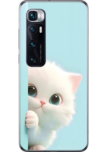 Xiaomi Mi 10 Pro Uyumlu Şeffaf Kılıf 2 Peluş Kedi Tasarımlı