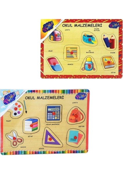 Play Wood Ahşap Tutmalı Yapboz Okul Malzemeleri 1 Adet Model 18AYLIK
