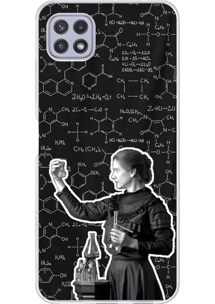 Samsung Galaxy A22 Uyumlu Şeffaf Kılıf Marie Curie Tasarımlı