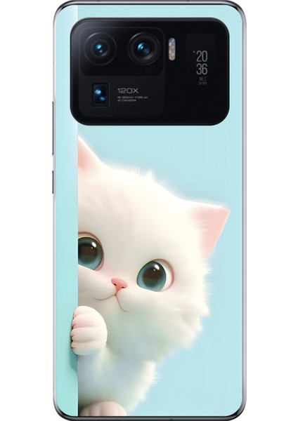 Xiaomi Mi 11 Pro Uyumlu Şeffaf Kılıf 2 Peluş Kedi Tasarımlı