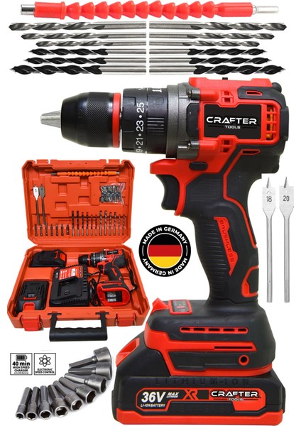 36V 5AH Akülü Darbeli Vidalama Seti Kırmızı Çelik Mandren ALT102