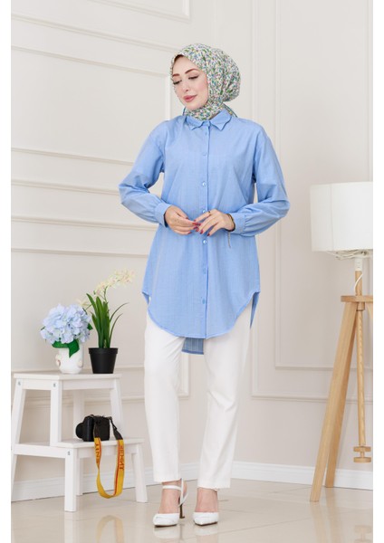 Göğüsü Taş Detaylı Oversize Tunik-Bebe Mavi