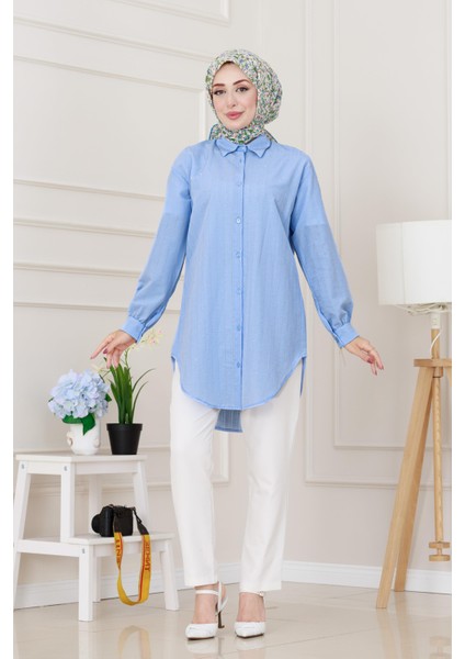 Göğüsü Taş Detaylı Oversize Tunik-Bebe Mavi
