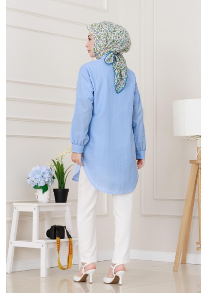 Göğüsü Taş Detaylı Oversize Tunik-Bebe Mavi