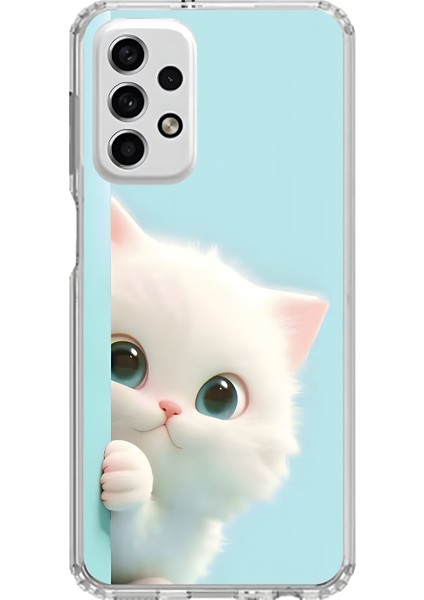 Samsung Galaxy A33 Uyumlu Şeffaf Kılıf 2 Peluş Kedi Tasarımlı