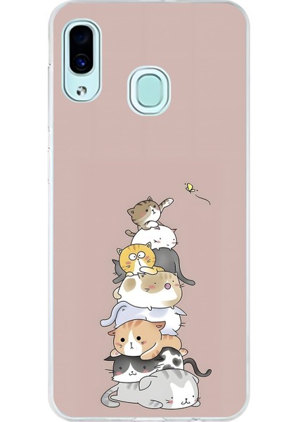 Samsung Galaxy A30 Uyumlu Şeffaf Kılıf Kedişler 1 Tasarımlı