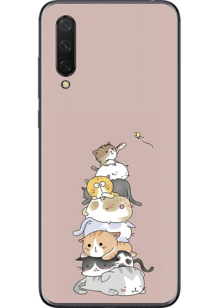 Xiaomi Mi 9 Lite Uyumlu Şeffaf Kılıf Kedişler 1 Tasarımlı