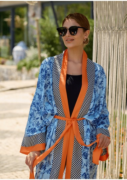 Mavi Çiçekler Kimono modelleri