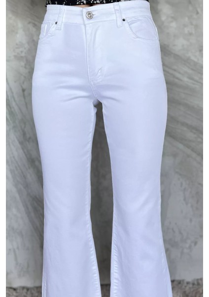 Kesik Paça Yüksek Bel Kadın Jean Kot Pantolon P-00015016 fırsatları