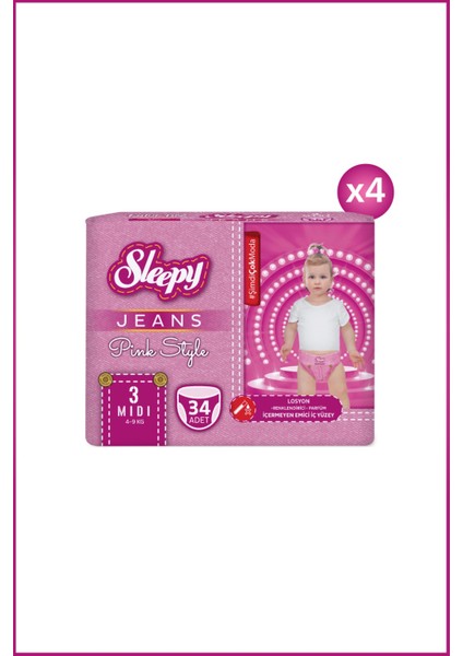 Pink Jeans Külot Bez 3 Numara Midi 4’lü Jumbo 136 Adet
