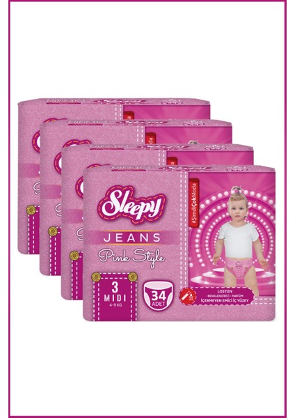 Pink Jeans Külot Bez 3 Numara Midi 4’lü Jumbo 136 Adet