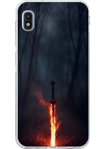 Samsung Galaxy A10 Uyumlu Şeffaf Kılıf Kılıç Tasarımlı