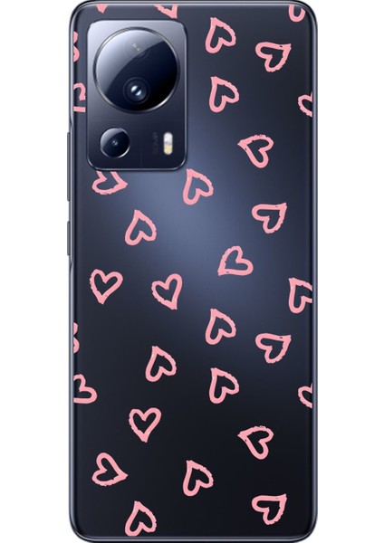Xiaomi Mi 13 Lite Uyumlu Şeffaf Kılıf Şeffaf Kalp 3 Tasarımlı